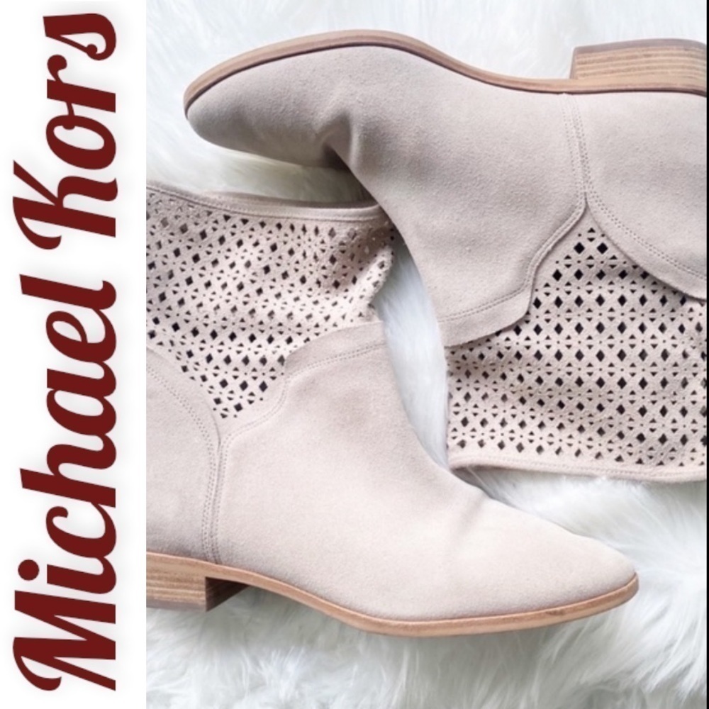 MICHAEL‎ MICHAEL KORS Sunny Suede Perforated Bootie Buff Beige, Size 10